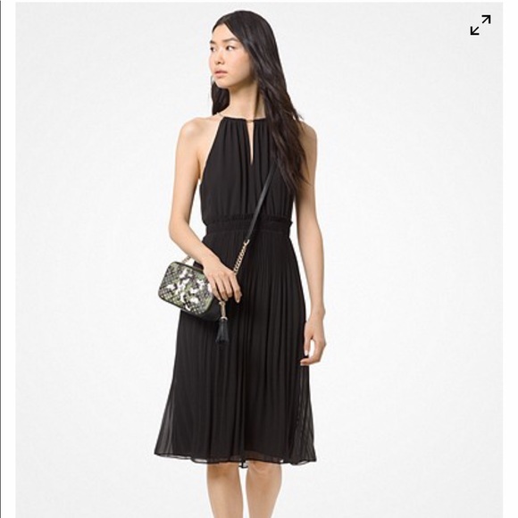 michael kors georgette pleated halter dress